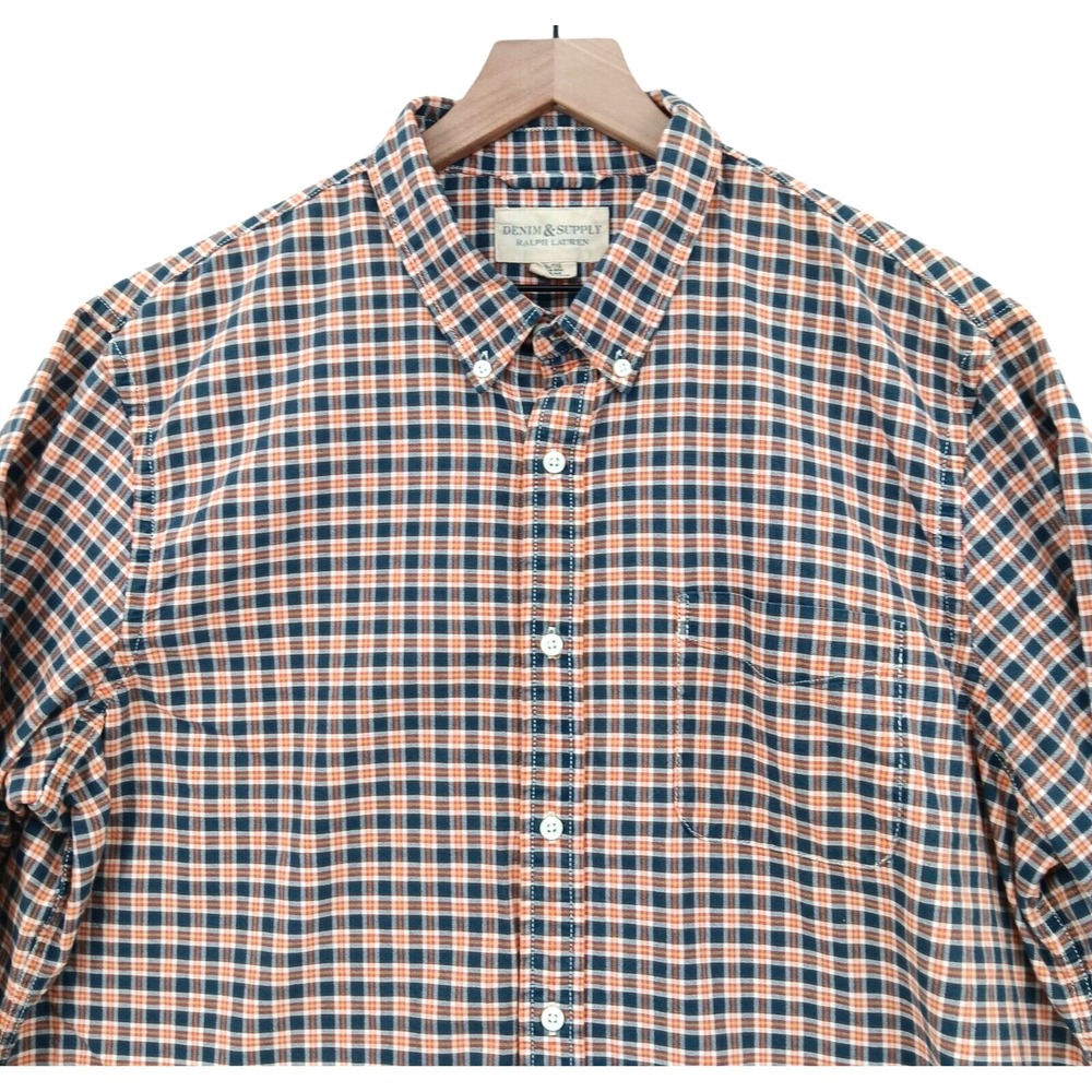 Denim & Supply Ralph Lauren Shirt Mens XXL Orange Plaid Flannel Button 50"x31"